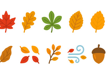 Autumn filled icon set. fall leaves, seasonal nature elements collection