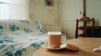 Cozy Indoor Scene with Coffee and Biscuit