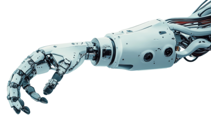 robotic hand holding a white background