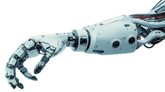 robotic hand holding a white background