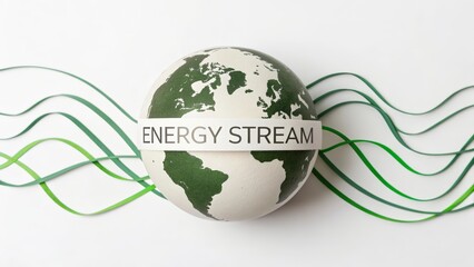 A globe with energy stream concept visualized in green lines