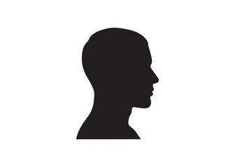 Silhouette of a mans head isolated on white background in black color.