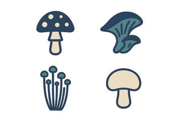 Assortment of stylized mushroom and fungi featuring various shapes and natural color palettes for modern design projects