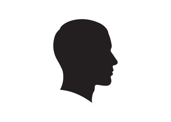 Silhouette of a mans head isolated on white background in black color.