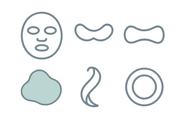 Obraz premium Collection of skincare and beauty product icons featuring face mask, eye patches, cream, and natural ingredient symbols for cosmetic care