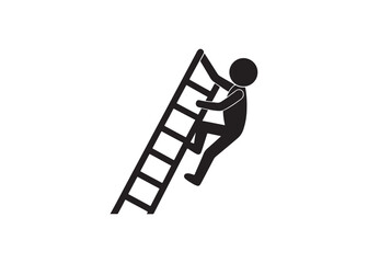 Stick figure climbing ladder isolated on white background