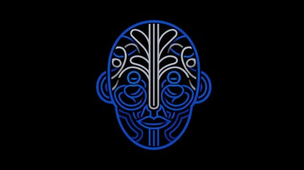 Abstract human face illustration with geometric lines on black background