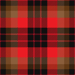 Red and brown tartan plaid. Scottish pattern fabric swatch close-up. 