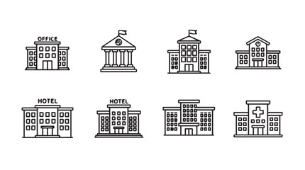 Collection of hotel and government building icons for architectural and business concepts vector