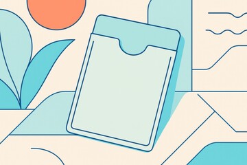 Abstract smartphone with envelope and sun on pastel background in flat style.