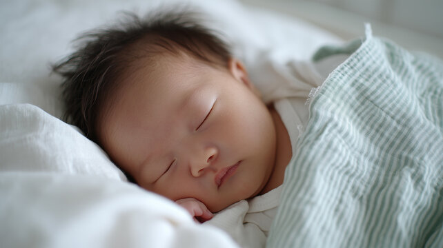 赤ちゃんが緑の模様で心地よく眠る - Powered by Adobe