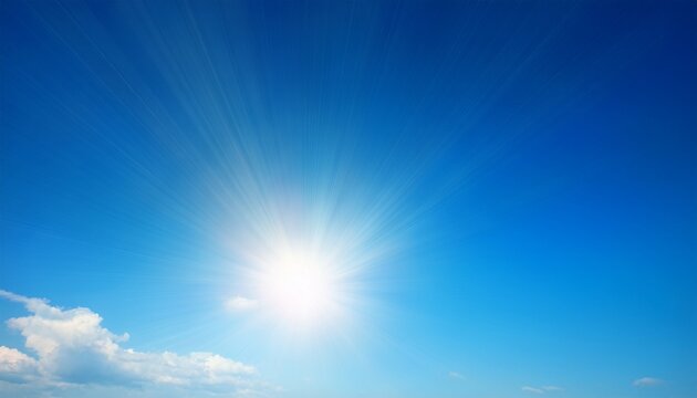 Sun Sunbeams Against Blue Sky Cloudless Heaven Photography With Lense Flair Effect
