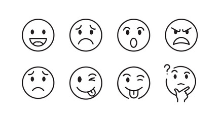 Collection of hand drawn emoji faces expressing various emotions and feelings for feedback and communication vector