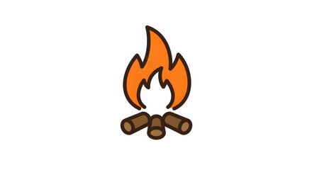 Clean graphic illustration of a cozy outdoor campfire, radiating warmth and light, perfect for igniting adventure and peaceful wilderness evenings under the stars