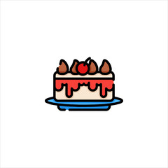 Delicious slice of cake sits on a blue plate with cherry on top, dripping red frosting, creating a sweet and tempting treat for dessert lovers.