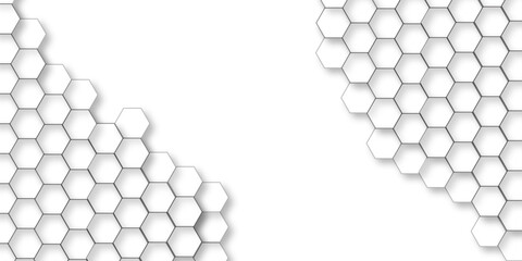 Abstract hexagon white background with shadow .white background Futuristic blue neon honeycombs. Modern technology design. Vector illustration.	