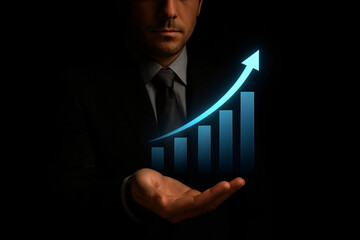 businessman with a stock market rising graph chart