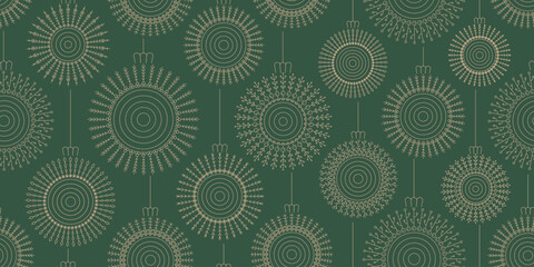 Luxury thin line ornamental christmas tree ball, bauble, round toy seamless pattern. Cute new year vector background for card, package, wrapping paper design