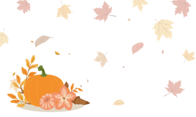A vibrant and stylized illustration of autumn food, including a warm orange pumpkin and a few crisp yellow leaves with png Transparent 
