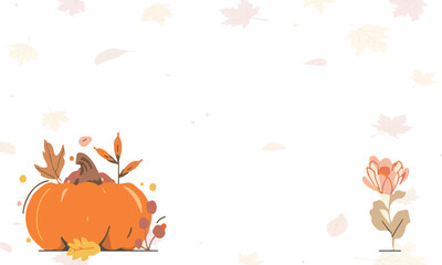 Fototapeta premium Vector design of A vibrant and stylized illustration of autumn food, including a warm orange pumpkin and a few crisp yellow leaves,