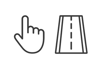 Hand cursor clicking road icon. Online travel booking and navigation concept. Select route, path, or destination. GPS journey symbol. Simple linear vector icon set for UI design.