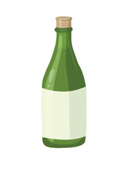 Glass bottle of sake. Flat vector clipart illustration with isolated background.