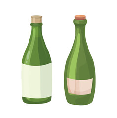 Glass bottle of sake. Flat vector clipart illustration with isolated background.