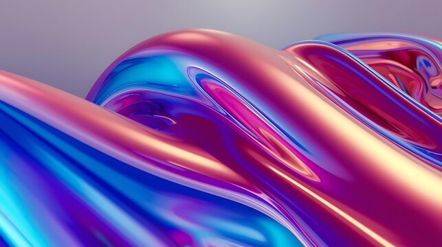 Abstract iridescent metallic fluid sculpture with flowing curves and vibrant color shifts.