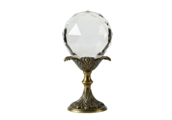 Crystal ball isolated on a bronze stand PNG, decorative object for interior design and fortune telling