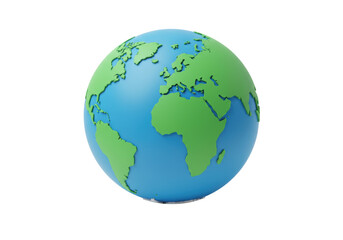 Earth globe isolated on transparent background, 3D rendering of world map with continents for geography and environmental concepts