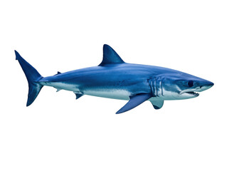 Blue shark PNG isolated on transparent background, predatory marine animal with sharp teeth and streamlined body for ocean life concepts