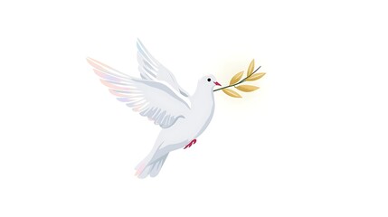 A white dove with a golden olive branch in its beak, symbolizing peace and hope.