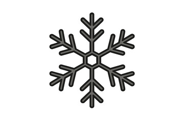 Black snowflake icon vector illustration, winter symbol with six branches, hexagonal center design, seasonal frost element, transparent background clipart for holiday and cold weather concepts