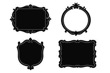Ornate vintage decorative frames set, elegant black silhouettes for text borders, classic ornamental design elements, vector illustration with various shapes