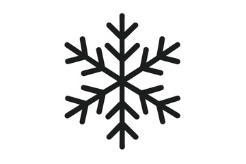 Black snowflake vector icon, geometric winter snow crystal symbol, six-pronged snowflake decoration, frozen iceflake silhouette, holiday and seasonal design element