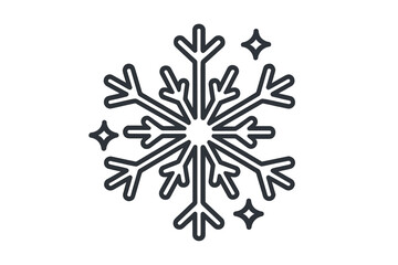 Decorative snowflake icon with sparkling stars, winter holiday symbol, vector cartoon illustration element, transparent background, festive design for seasonal themes and decor