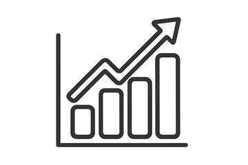 Clipboard icon linear style with growth graph and upward arrow, vector cartoon illustration with transparent background, business progress and success concept, ordered set