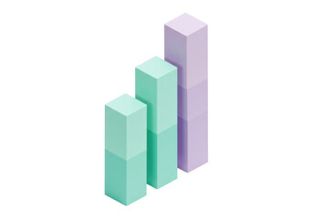 Fototapeta premium Isometric bar graph in pastel colors isolated on transparent PNG, business data visualization for presentations and infographics