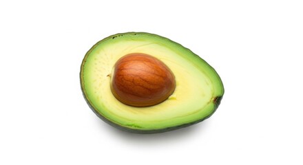 Fresh Ripe Avocado Half with Brown Seed on White Background