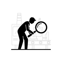 Quality Control Inspection Magnifying Glass Factory Icon