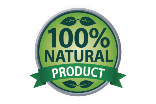 100 natural product label green badge for organic food isolated