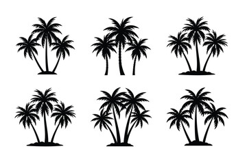 Palm tree, silhouettes, isolated vector, white background, vector art illustration