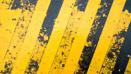 Yellow and black warning stripes with grunge texture, safety background for hazard, risk, or danger concept.