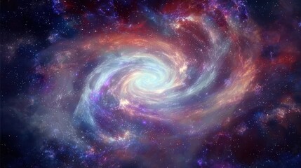 Space scene with swirling galaxy, nebula, and planet, cosmic voyage theme. Suitable for astronomy designs and fantasy content.