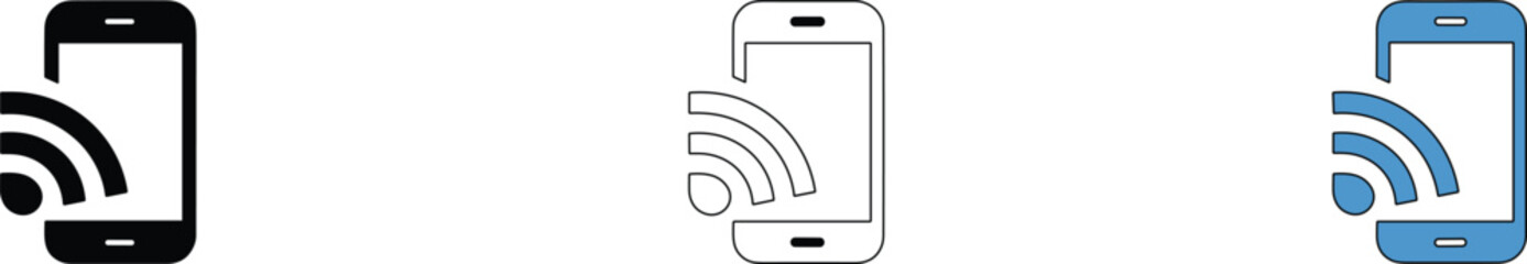 Smartphone wireless signal icons, mobile connectivity symbol set, tech interface design, communication device illustration, signal strength variation, modern UI element graphic