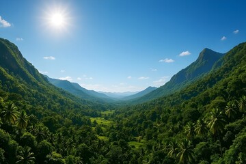 Fototapeta premium Mountain Valley at Noon with Clear Skies