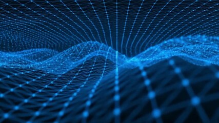Abstract glowing blue digital network grid creating a futuristic landscape - Powered by Adobe