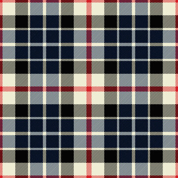 Blue, red and black tartan plaid. Scottish pattern fabric swatch close-up. 