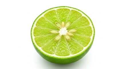 Lime Fruit Half Bright Green Juicy Fresh on White Background