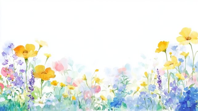 Watercolor illustration of a abstract spring flowers background with a copy space. AI generative. Ideal for spring and floral themes. Perfect for digital art, websites, and seasonal promotions.